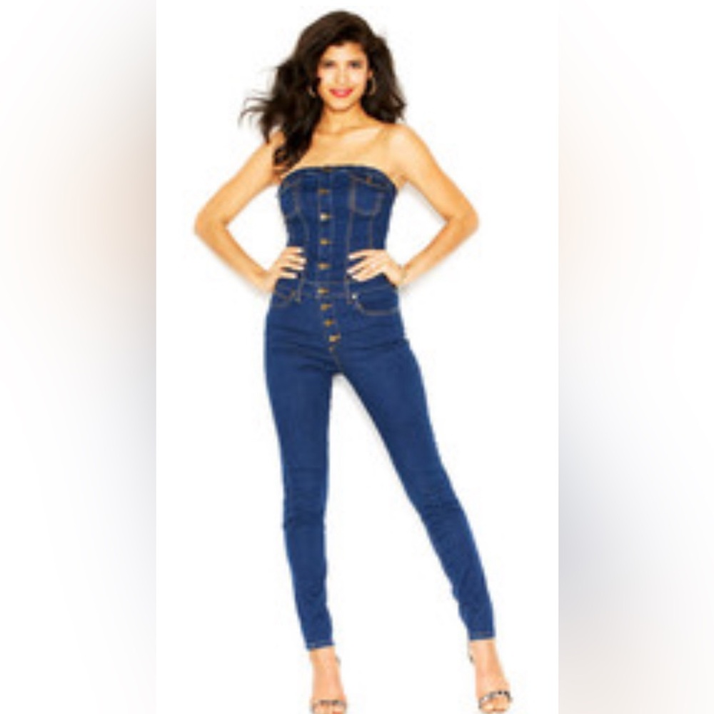Guess PEACOCK BLUE RINSE WASH
STRAPLESS BUTTON UP JUMPSUIT